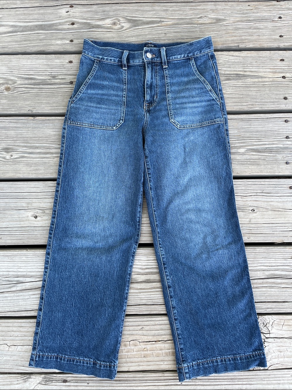 J. Crew Medium Blue Wide-Leg Crop Jeans